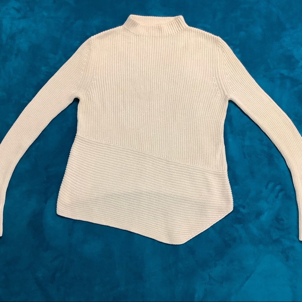 Hugo Boss Ivory Mock Neck Asymmetric Hem Long Sleeve Sweater